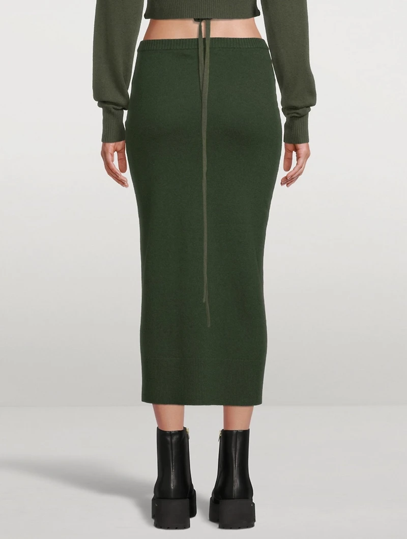 Wool And Cashmere Ruched Drape Midi Skirt