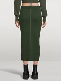 Wool And Cashmere Ruched Drape Midi Skirt