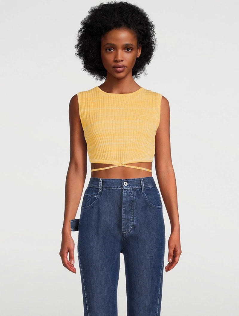 Sleeveless Knit-Tie Crop Top