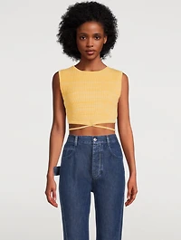 Sleeveless Knit-Tie Crop Top