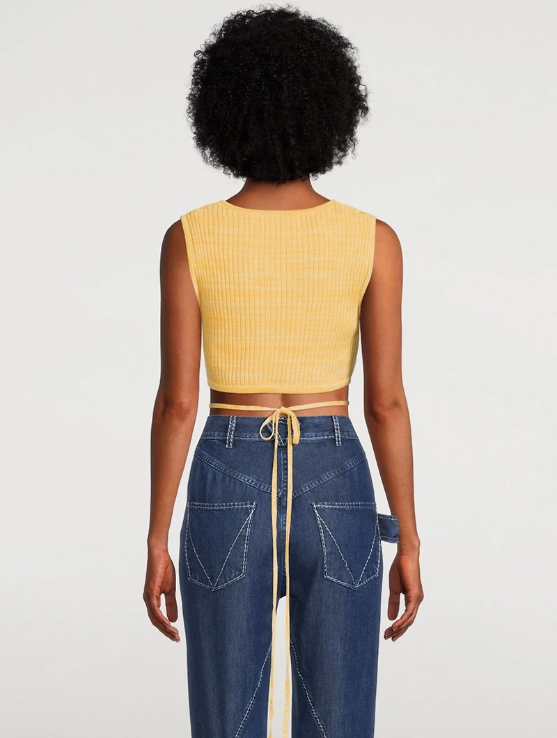 Sleeveless Knit-Tie Crop Top