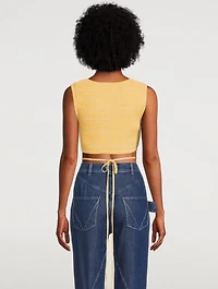 Sleeveless Knit-Tie Crop Top