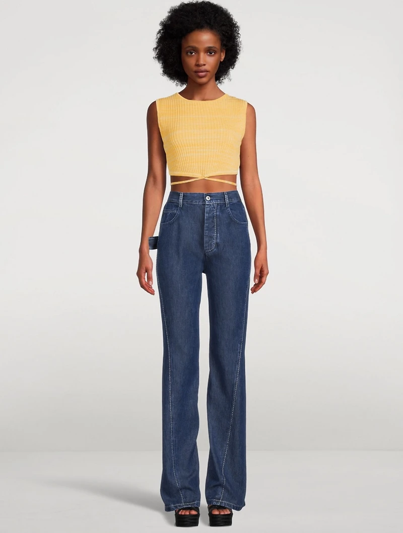 Sleeveless Knit-Tie Crop Top