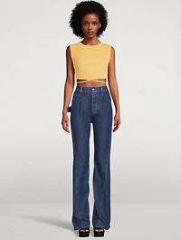 Sleeveless Knit-Tie Crop Top