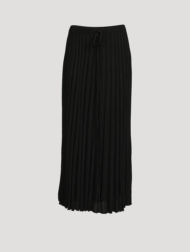 Pleated Knit-Tie Long Skirt