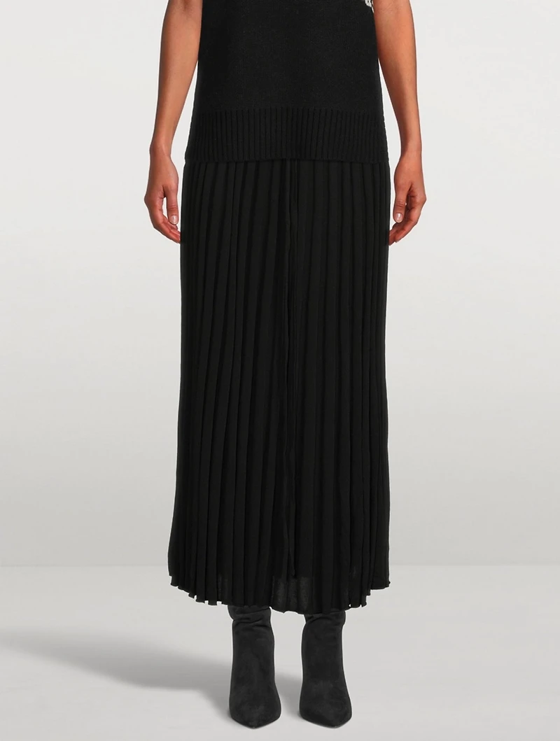 Pleated Knit-Tie Long Skirt