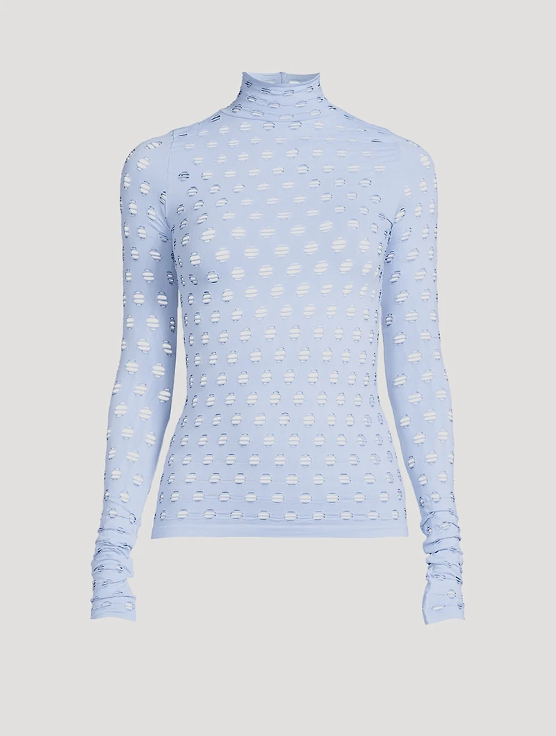 Perforated Turtleneck Bodycon Top