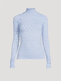 Perforated Turtleneck Bodycon Top