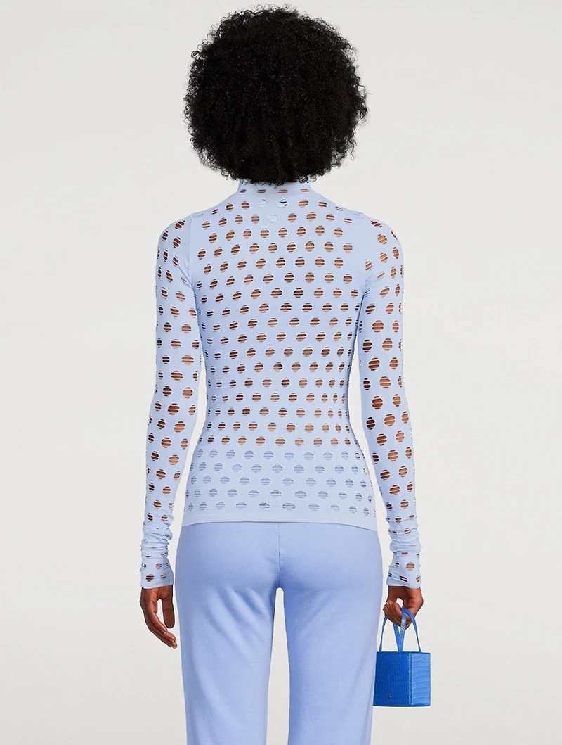 Perforated Turtleneck Bodycon Top
