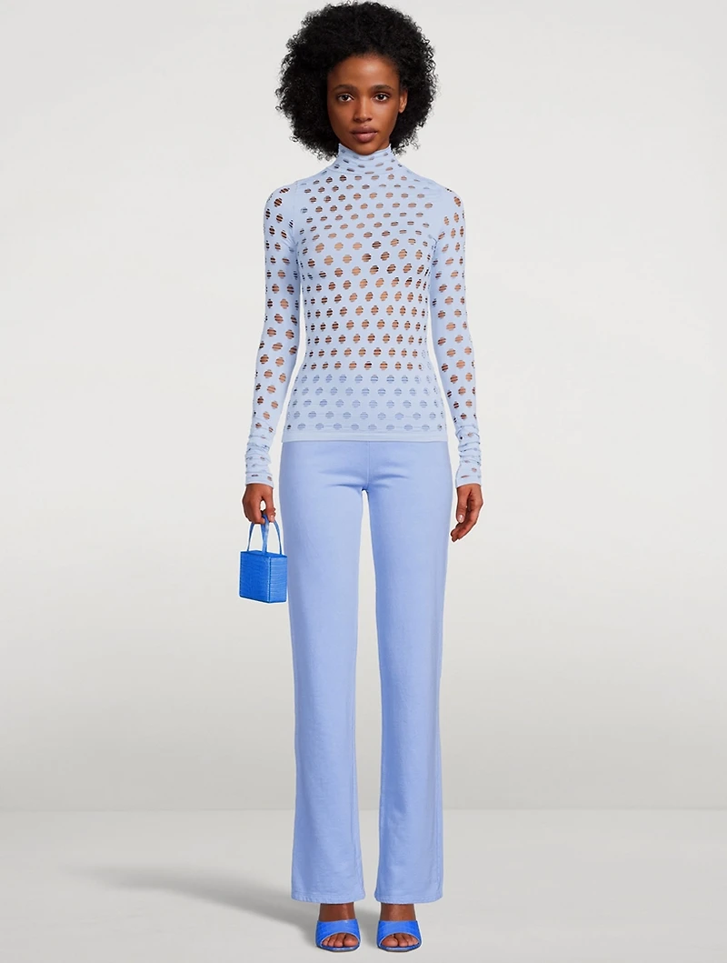 Perforated Turtleneck Bodycon Top