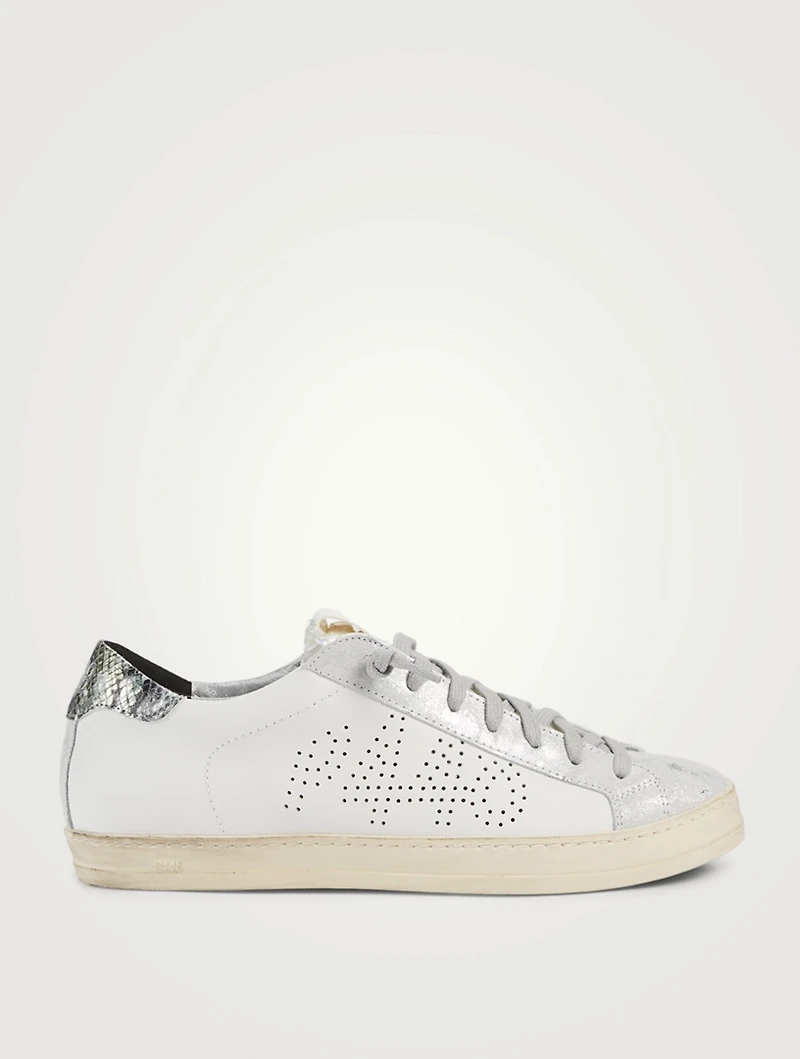 John Perforated Leather Sneakers With Metallic Python Tab