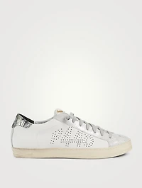 John Perforated Leather Sneakers With Metallic Python Tab