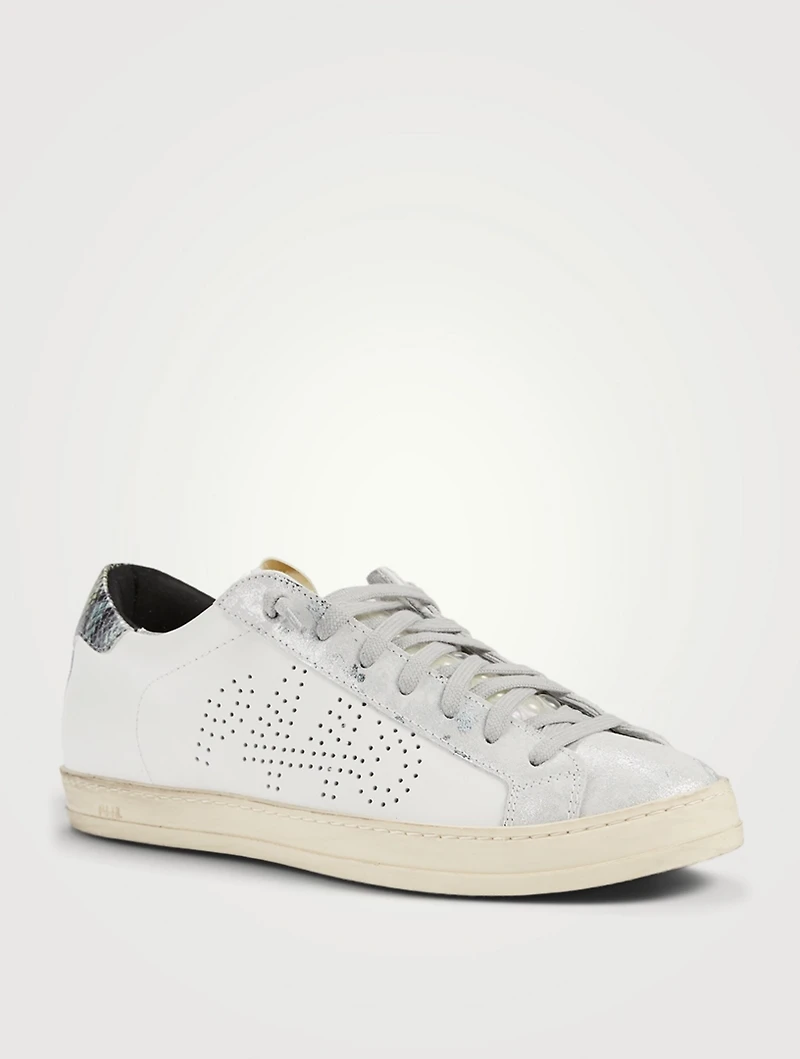 John Perforated Leather Sneakers With Metallic Python Tab