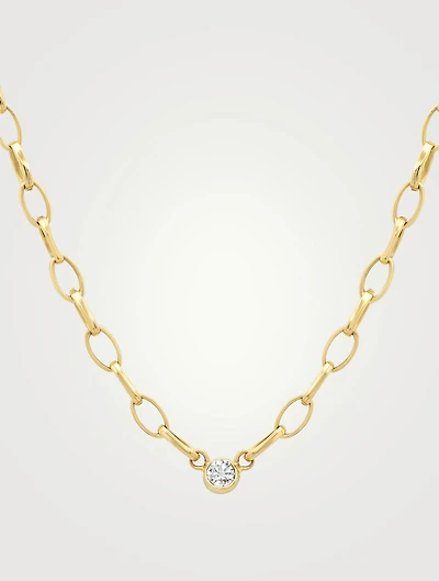 Edith 18K Small Link Necklace With Diamond