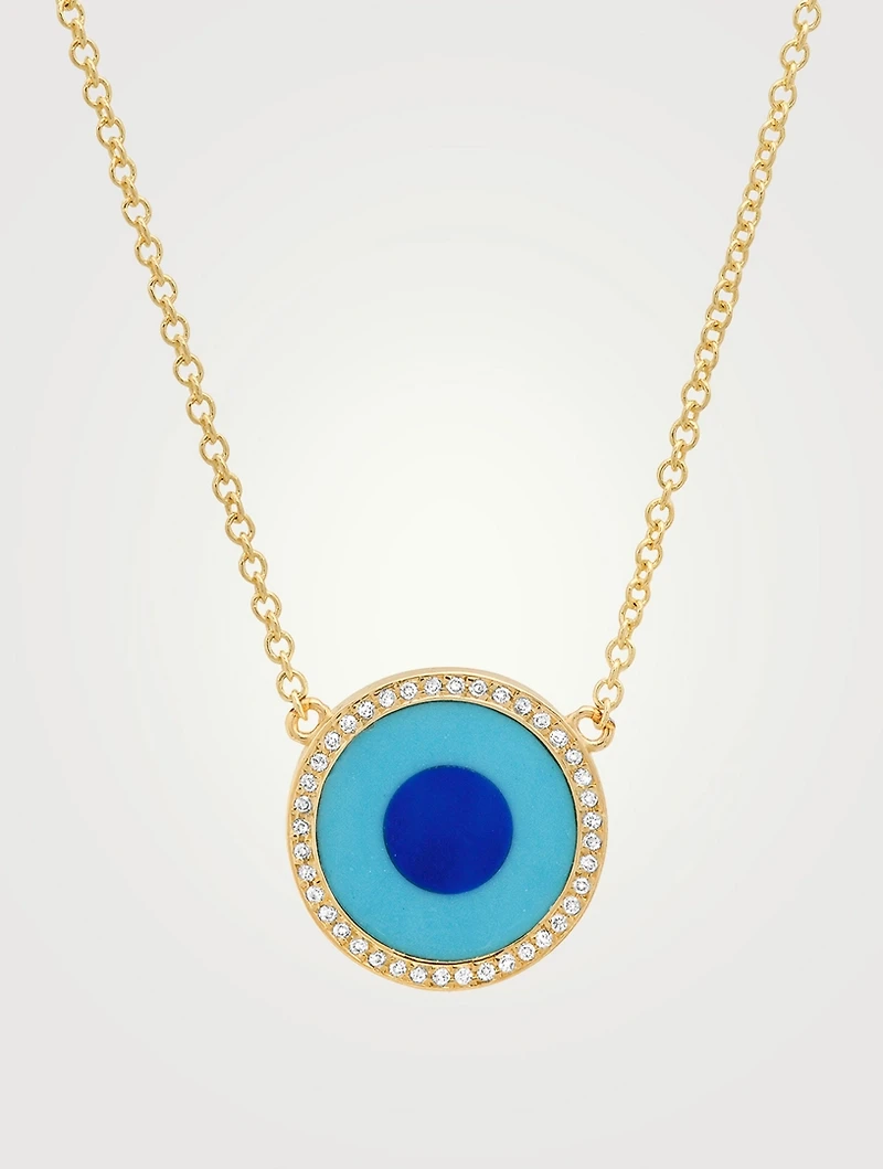 Mini 18K Evil Eye Turquoise And Lapis Necklace With Diamonds