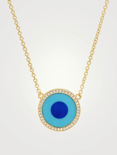 Mini 18K Evil Eye Turquoise And Lapis Necklace With Diamonds