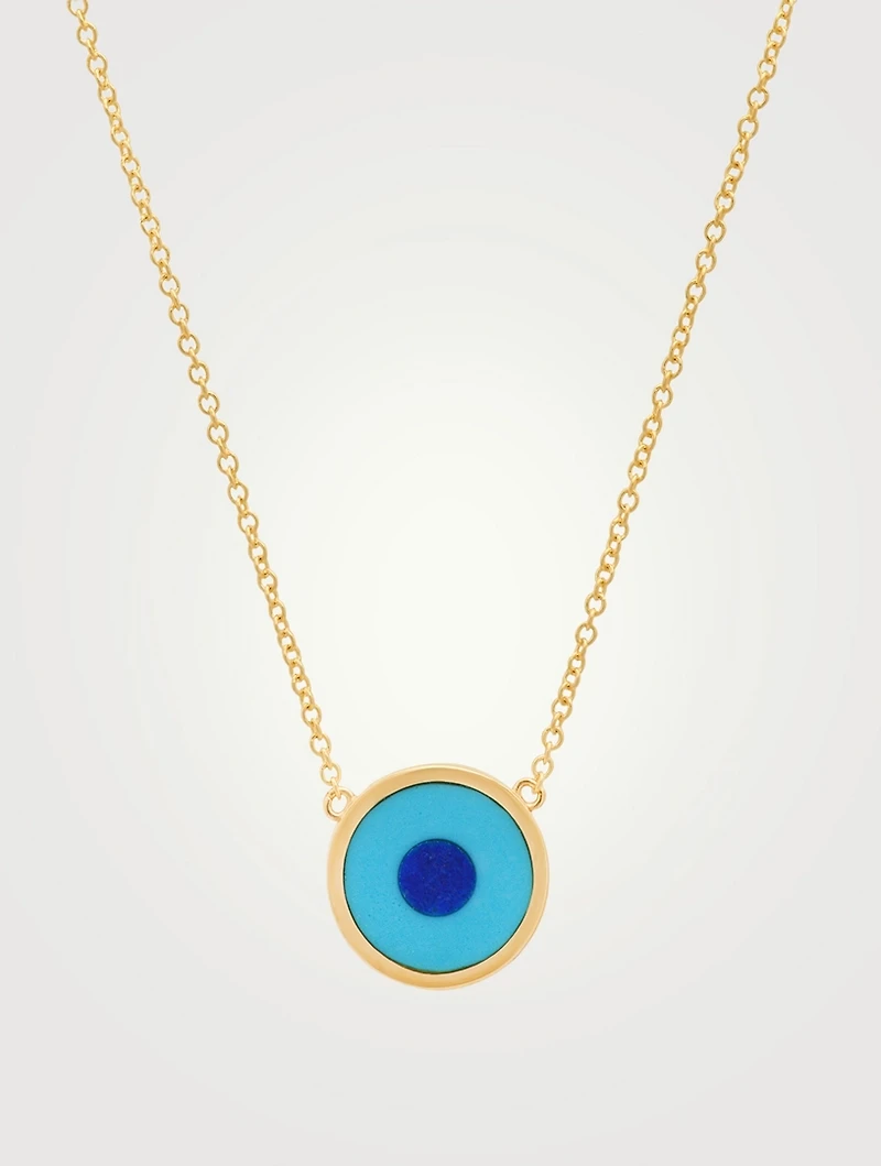 Mini 18K Evil Eye Turquoise And Lapis Necklace