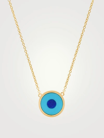 Mini 18K Evil Eye Turquoise And Lapis Necklace