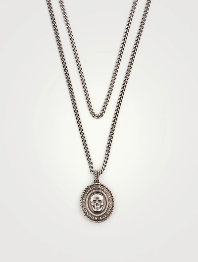 Double Layer Chain Necklace With Skull Medallion