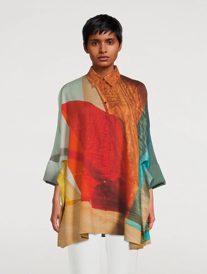 Wool Tunic Blouse Liquid Light Print