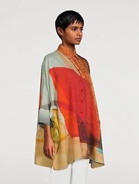 Wool Tunic Blouse Liquid Light Print