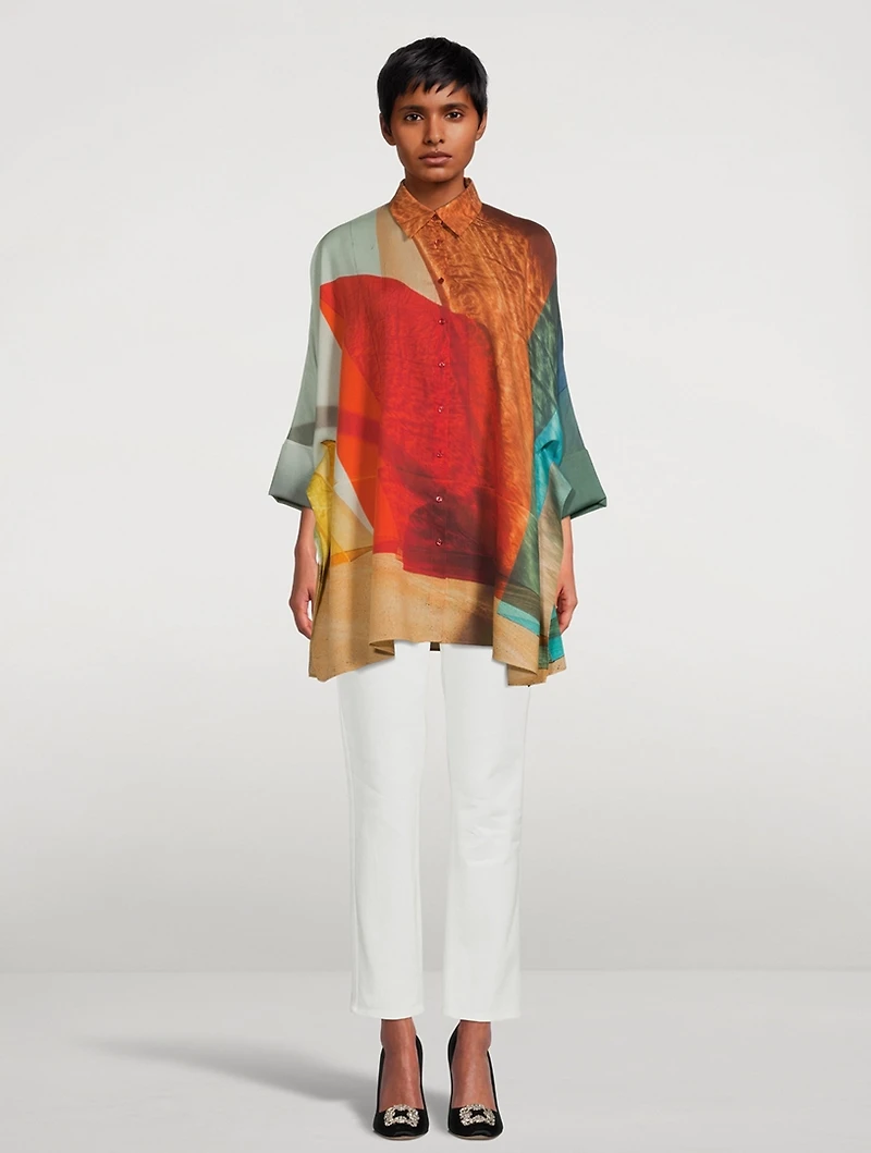 Wool Tunic Blouse Liquid Light Print