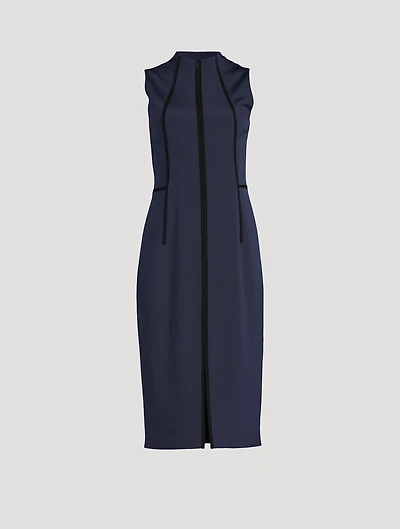 Zip-Front Stretch Silk Sheath Dress