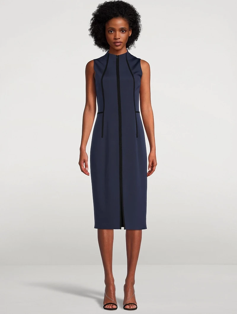 Zip-Front Stretch Silk Sheath Dress