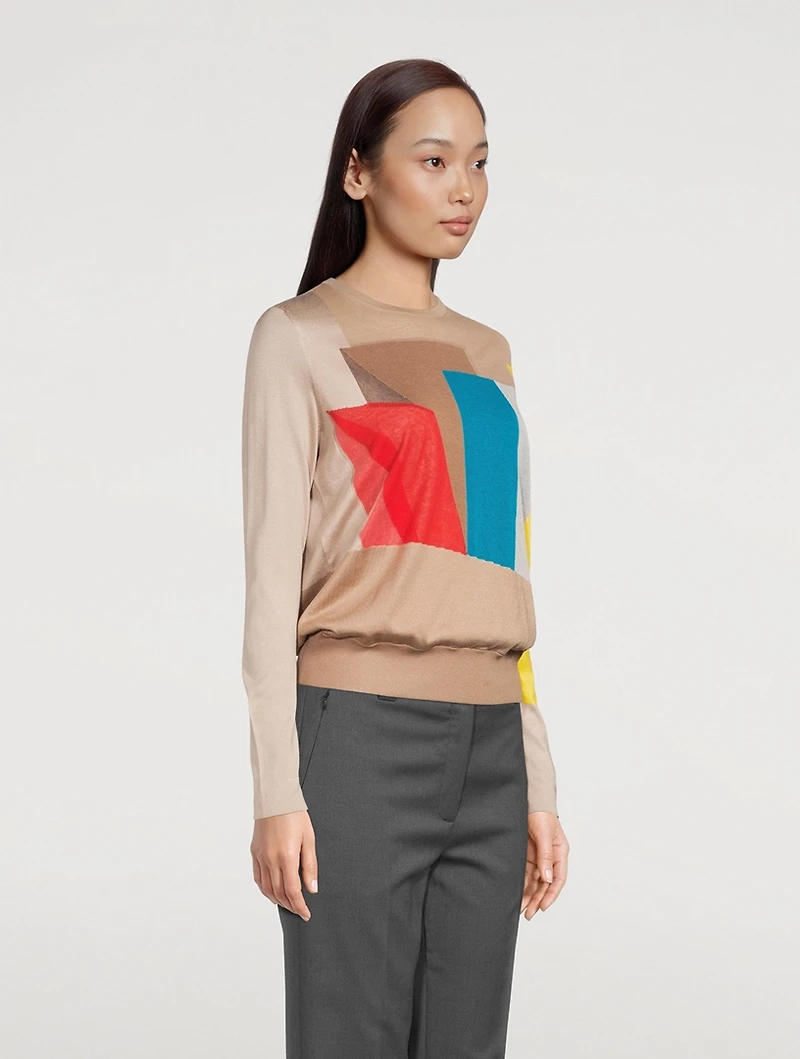 Silk And Cotton Crewneck Sweater Liquid Light Print