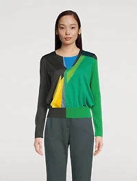Silk And Cotton V-Neck Sweater Liquid Light Print