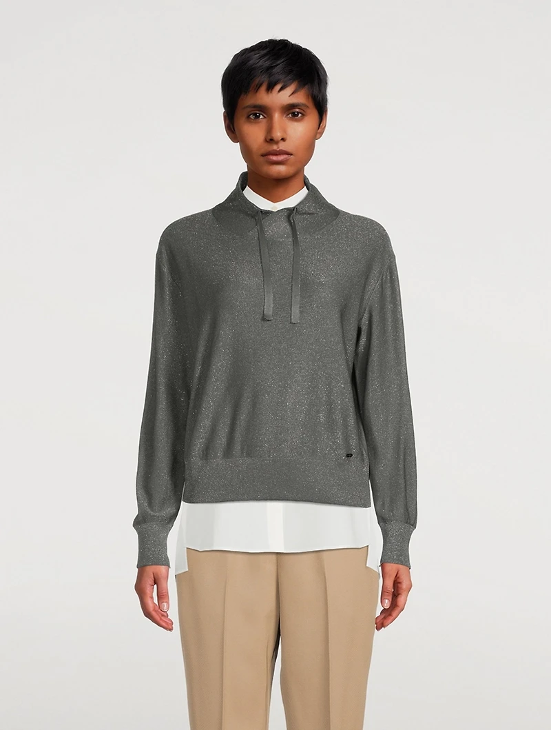 High-Neck Silk Lurex Sweatshirt