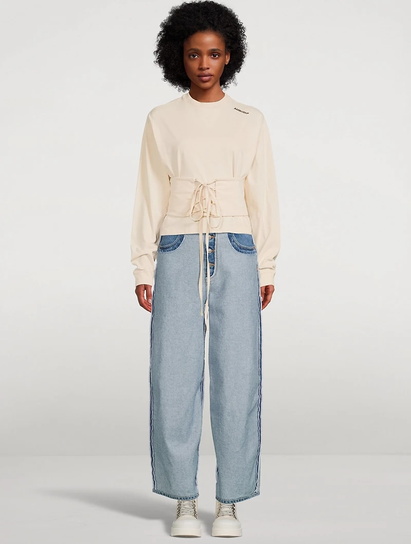 Long-Sleeve T-Shirt With Corset Detail