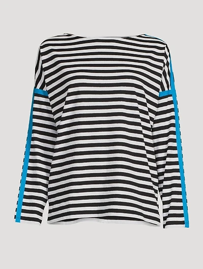 Cotton And Linen Long-Sleeve T-Shirt Striped Print