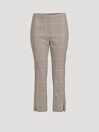 Wool Straight Slit Pants Plaid Print
