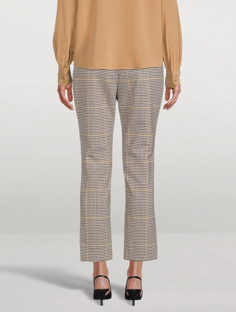 Wool Straight Slit Pants Plaid Print