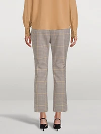 Wool Straight Slit Pants Plaid Print