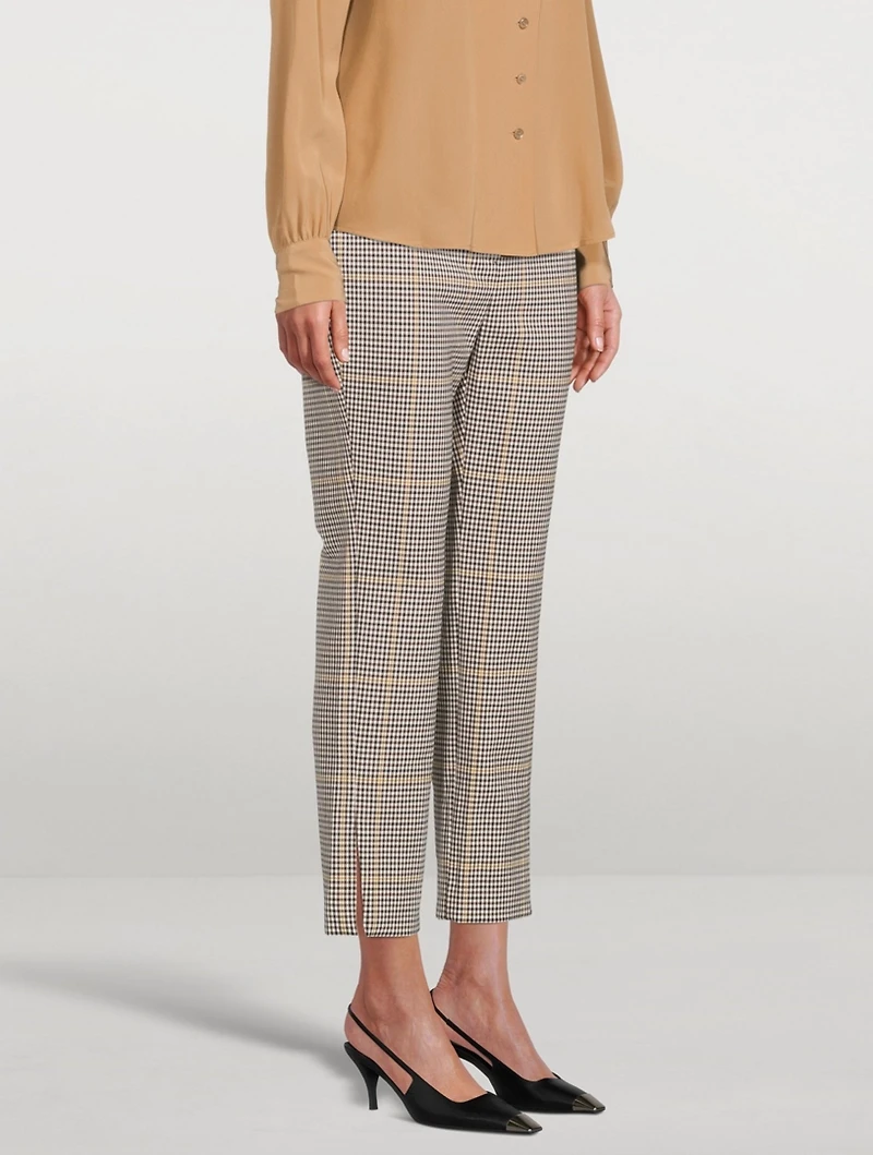 Wool Straight Slit Pants Plaid Print