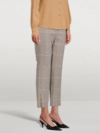 Wool Straight Slit Pants Plaid Print
