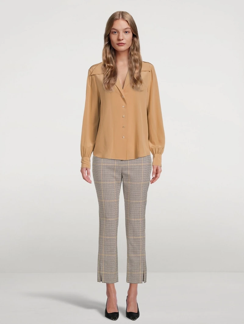 Wool Straight Slit Pants Plaid Print