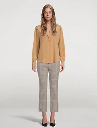 Wool Straight Slit Pants Plaid Print