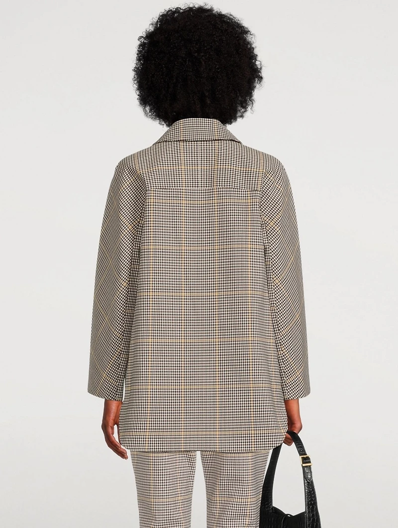 Wool Car Coat Plaid Print