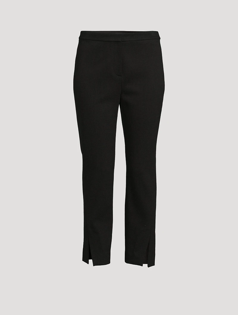 Waffle-Knit Cotton Straight Slit Pants