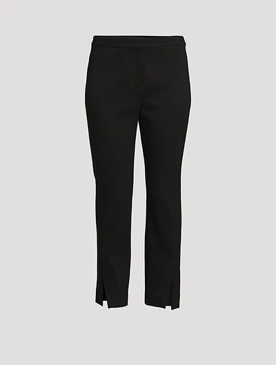 Waffle-Knit Cotton Straight Slit Pants