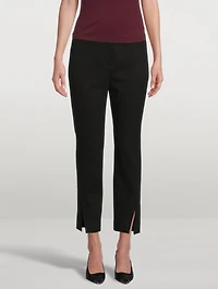 Waffle-Knit Cotton Straight Slit Pants