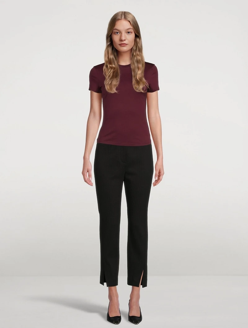 Waffle-Knit Cotton Straight Slit Pants