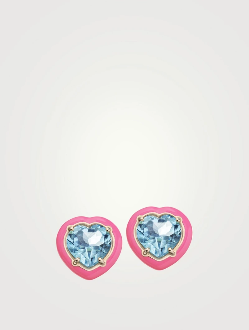 Candy Heart Stud Earrings With Topaz