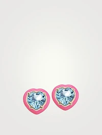 Candy Heart Stud Earrings With Topaz