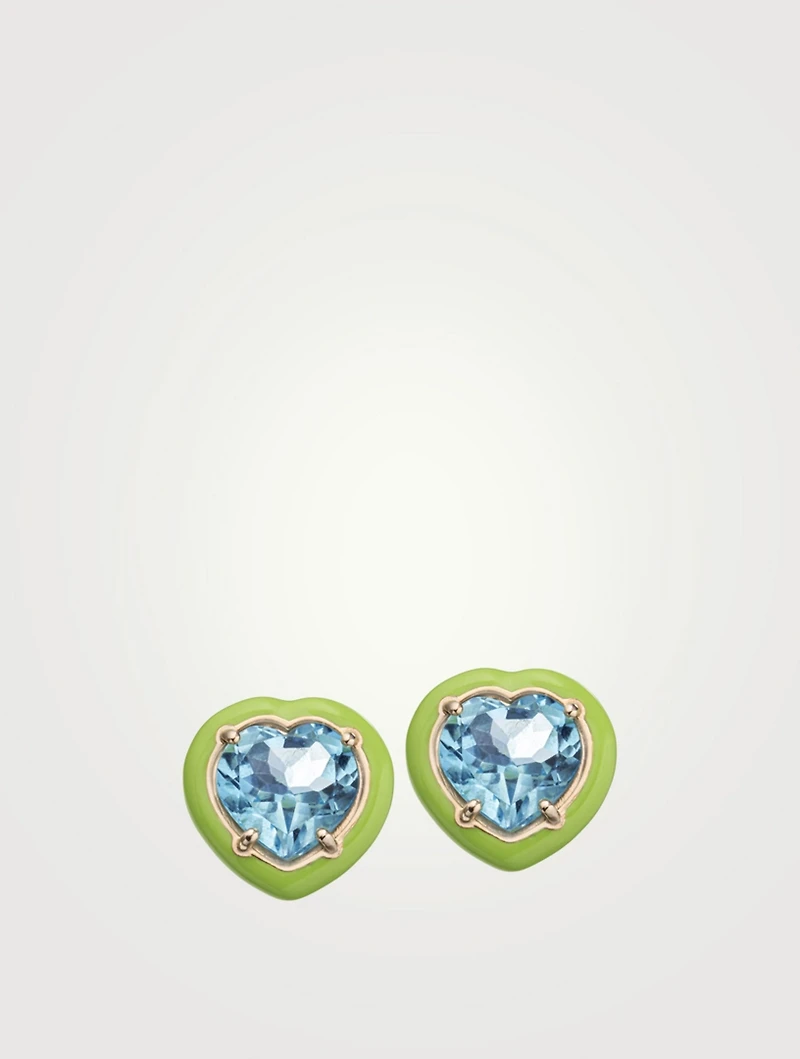 Candy Heart Stud Earrings With Topaz