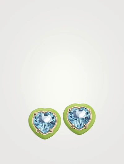 Candy Heart Stud Earrings With Topaz