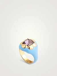 Floral Disco Signet Ring With Amethyst